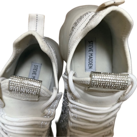 Steve Madden women's Maxima rhinestone-embellished knit sneakers in white. - Picture 7 of 15